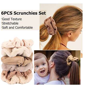 Matte Scrunchies for Hair 6Pcs Velvet Scrunchies for Thick Hair Ultra Textured Soft Fuzzy Hair Bands Brown Ponytail Holder Neutral Scrunchies Cute Scrunchy Hair Ties Hair Accessories for Women Girls