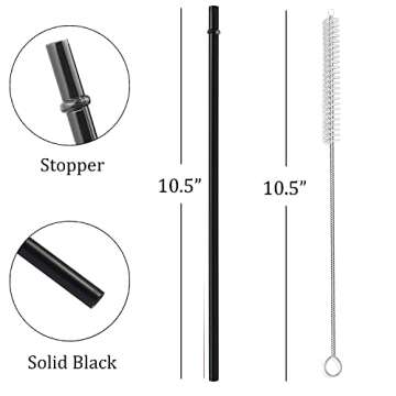 ALINK 12-Pack Reusable Black Straws, 10.5" Long Hard Plastic Tumbler Replacement Straws for 16 OZ 20 OZ 30 OZ Stanley, YETI, Mason Jar, Starbucks Tumblers, Set of 10 with Cleaning Brush