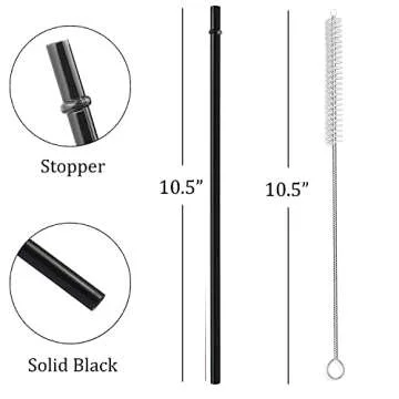 ALINK 12-Pack Reusable Black Straws, 10.5" Long Hard Plastic Tumbler Replacement Straws for 16 OZ 20 OZ 30 OZ Stanley, YETI, Mason Jar, Starbucks Tumblers, Set of 10 with Cleaning Brush