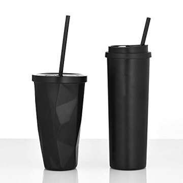 ALINK 12-Pack Reusable Black Straws, 10.5" Long Hard Plastic Tumbler Replacement Straws for 16 OZ 20 OZ 30 OZ Stanley, YETI, Mason Jar, Starbucks Tumblers, Set of 10 with Cleaning Brush