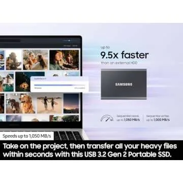 SAMSUNG T7 Portable SSD, 500GB External Solid State Drive, Speeds Up to 1,050MB/s, USB 3.2 Gen 2, Reliable Storage for Gaming, Students, Professionals, MU-PC500H/AM, Blue