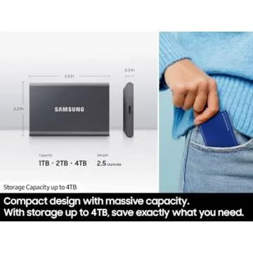 SAMSUNG T7 Portable SSD, 500GB External Solid State Drive, Speeds Up to 1,050MB/s, USB 3.2 Gen 2, Reliable Storage for Gaming, Students, Professionals, MU-PC500H/AM, Blue