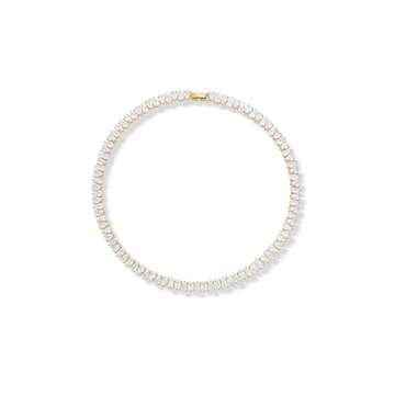 PAVOI 14K Yellow Gold Plated Simulated Diamond Tennis Necklaces for Women - Classic Tennis Chain - Timeless Pear Cubic Zirconia Stones Choker Necklace -Size 15"