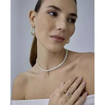 PAVOI 14K Yellow Gold Plated Simulated Diamond Tennis Necklaces for Women - Classic Tennis Chain - Timeless Pear Cubic Zirconia Stones Choker Necklace -Size 15"