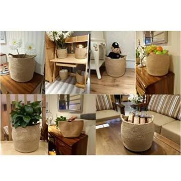 OrganizerPro Jute Storage Baskets Dual Handles Woven Storage Basket Floor Bin Pot Plant Cover Basket Belly Baskets Rope Basket, Nursery Baskets & Baby Room Baskets, Planter Basket