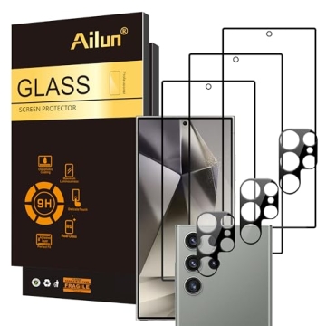 Ailun Glass Screen Protector for Galaxy S24 Ultra [6.8 Inch] 3Pack + 3Pack Camera Lens Tempered Glas...