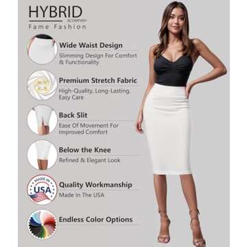 Hybrid & Company Women's Premium Nylon Ponte Stretch High Waist Pencil Suit Skirt Below Knee KSK4500...