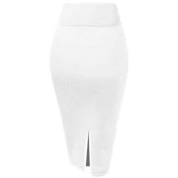 Hybrid & Company Women's Premium Nylon Ponte Stretch High Waist Pencil Suit Skirt Below Knee KSK45002 1073T White XL