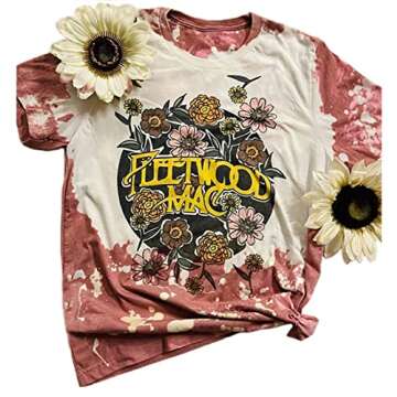 Vintage Bleached Rock Band T-Shirt Women Retro Graphic Rock Music Tees Summer Cute Short Sleeve Conc...