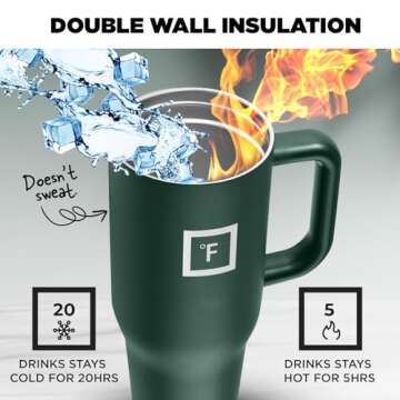 IRON °FLASK Co-Pilot Insulated Mug w/Straw & Flip Cap Lids - Cup Holder Bottle for Hot, Cold Drink - Leak-Proof - Water, Coffee Portable Travel Mug - Dark Pine, 40 Oz