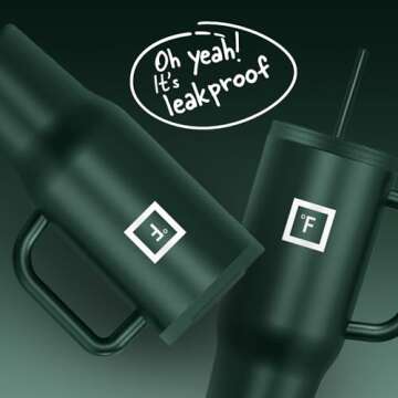 IRON °FLASK Co-Pilot Insulated Mug w/Straw & Flip Cap Lids - Cup Holder Bottle for Hot, Cold Drink - Leak-Proof - Water, Coffee Portable Travel Mug - Dark Pine, 40 Oz