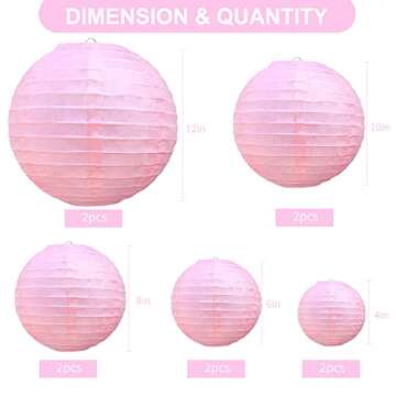 BEISHIDA Pink Round Paper Lanterns Hanging Decorative Chinese Paper Lanterns Lamp for Valentine Birt...