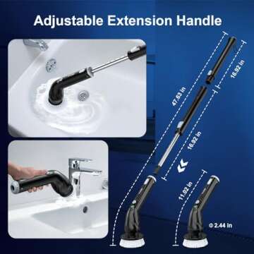 LABIGO Electric Spin Scrubber LA4 Pro, Dual Speed Bathroom Scrubber with Display & 6 Replacement Cleaning Heads, Cordless Power Scrubber with Adjustable & Detachable Handle for Bathroom Floor Tile