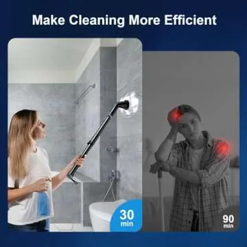 LABIGO Electric Spin Scrubber LA4 Pro, Dual Speed Bathroom Scrubber with Display & 6 Replacement Cleaning Heads, Cordless Power Scrubber with Adjustable & Detachable Handle for Bathroom Floor Tile