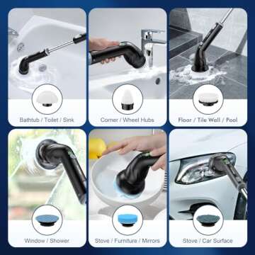 LABIGO Electric Spin Scrubber LA4 Pro, Dual Speed Bathroom Scrubber with Display & 6 Replacement Cleaning Heads, Cordless Power Scrubber with Adjustable & Detachable Handle for Bathroom Floor Tile