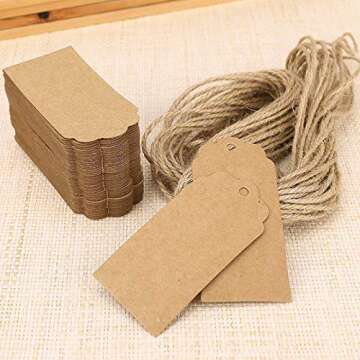 Zezzxu 100-Pack Kraft Paper Blank Gift Tags with Natural Jute Twine for Crafts & Wedding Christmas Gift Wrapping