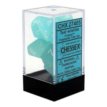Chessex CHX27405 Frosted Teal/White Dice Set - Perfect for Tabletop Gaming