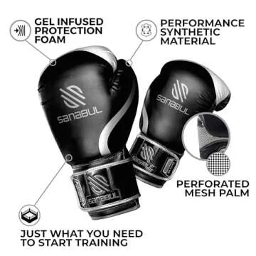 Sanabul Essential Gel Boxing Gloves for Men & Women, Kickboxing MMA, Muay Thai Gloves and Heavy Bag Training Punching & Sparring, Black/Metallic Silver 10 oz