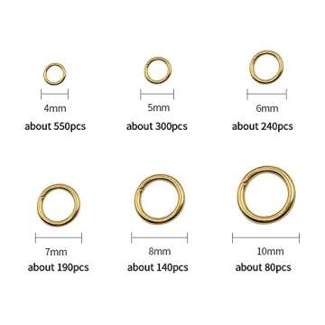 1500Pcs Mixed 6 Sizes Open Jump Rings,4mm 5mm 6mm 7mm 8mm 10mm Jump Ring Jewelry Keychain for Jewelr...