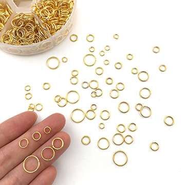 1500Pcs Mixed 6 Sizes Open Jump Rings,4mm 5mm 6mm 7mm 8mm 10mm Jump Ring Jewelry Keychain for Jewelry Making Accessories with 1Pcs Jump Ring Open/Close Tool and 1Pcs Storage Box (Gold)