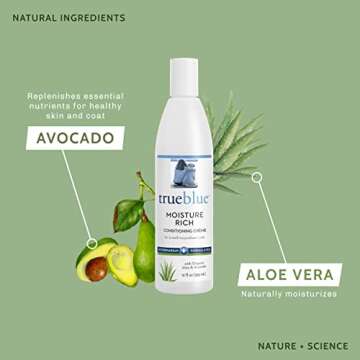 TrueBlue Aloe & Avocado Moisture-Rich Conditioning Dog Crème – Conditioner Cream for Dogs, Puppies - Deodorizing, Moisturizing, Tearless – Toxin Free, Natural Botanical Blend – 12 Fl. Oz.