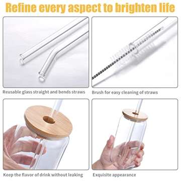 Stylish Morningrising Glass Cups with Lids & Straws