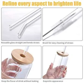 Stylish Morningrising Glass Cups with Lids & Straws