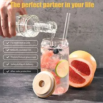 Stylish Morningrising Glass Cups with Lids & Straws