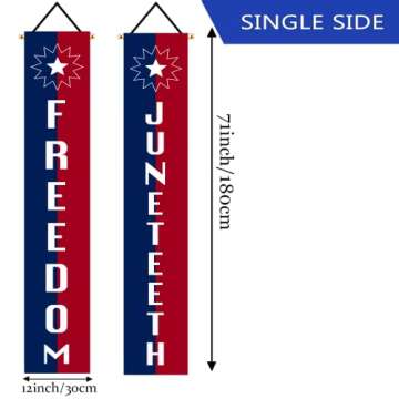Juneteenth Door Banner, JUNETEENTH and FREEDOM Banners, Black History Month Party Supplies Juneteenth Flag Red White Blue Decor for Front Door Yard Indoor Outdoor Party Decor, Juneteenth Patriotic Decorations, 12 x 71 Inches (Juneteenth)