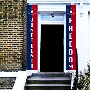 Juneteenth Door Banner, JUNETEENTH and FREEDOM Banners, Black History Month Party Supplies Juneteenth Flag Red White Blue Decor for Front Door Yard Indoor Outdoor Party Decor, Juneteenth Patriotic Decorations, 12 x 71 Inches (Juneteenth)