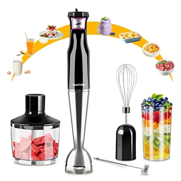 ChefVille Electric Hand Blender, 5-In-1 Kitchen Tool, Variable Speed Index, 20 Fluid Ounces