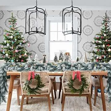 DearHouse Pine Garland Christmas Decoration, 6Ft Winter Artificial Greenery Garland White Garland fo...