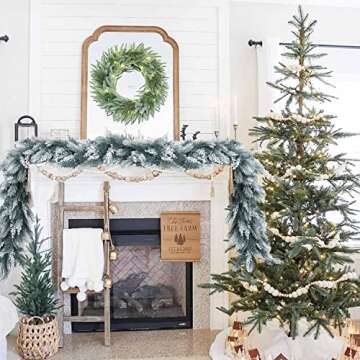 DearHouse Pine Garland Christmas Decoration, 6Ft Winter Artificial Greenery Garland White Garland for Holiday Season Mantel Fireplace Table Runner Centerpiece Decor