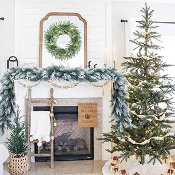 DearHouse Pine Garland Christmas Decoration, 6Ft Winter Artificial Greenery Garland White Garland for Holiday Season Mantel Fireplace Table Runner Centerpiece Decor