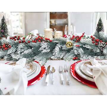 DearHouse Pine Garland Christmas Decoration, 6Ft Winter Artificial Greenery Garland White Garland for Holiday Season Mantel Fireplace Table Runner Centerpiece Decor