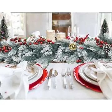 DearHouse Pine Garland Christmas Decoration, 6Ft Winter Artificial Greenery Garland White Garland for Holiday Season Mantel Fireplace Table Runner Centerpiece Decor