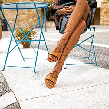 Size 6 Beige Emmanuela Ancient Greek Style Calf High Leather Sandals, Handmade Gladiator Tie up Sandals, Quality Strappy Summer Shoes, Boho Chic Open Toe Lace up Sandals