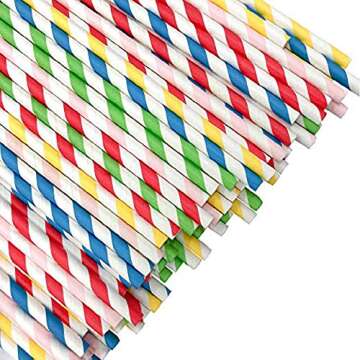 100PCS Biodegradable Paper Straws Bulk, Assorted Rainbow Colors Striped Drinking Straws for Juice, s...