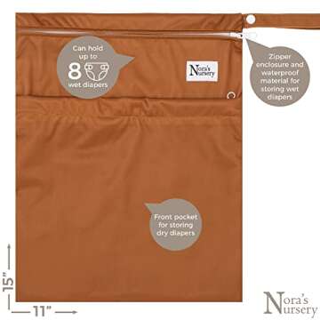 Nora's Nursery Wet Dry Bags - Multi-Purpose Reusable Storage - 11x15 2 Pack - Stylish Design for Par...