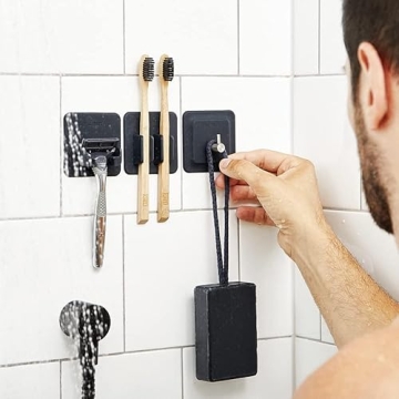 Tooletries - The Arnold Silicone Shower Hook - Toiletries Organizer, Shower Accessories, Silicone Hooks for Shower - Removable & Reusable Shower Hooks - Charcoal
