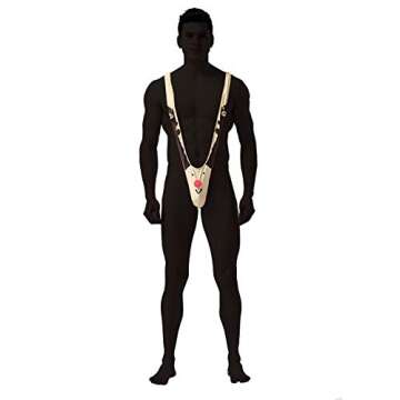 FreeNFond Christmas Gag Gift Reindeer Mankini Men Thong Underwear with Bells for White Elephant Exchange Gifts Valentines Day