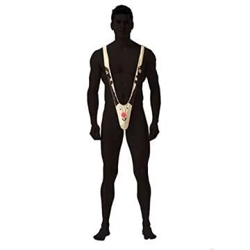 FreeNFond Christmas Gag Gift Reindeer Mankini Men Thong Underwear with Bells for White Elephant Exchange Gifts Valentines Day
