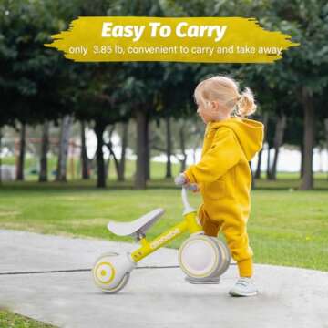 allobebe Baby Balance Bike, Toddler Bikes Bicycle for 12-36 Months for 1 Year Old Girl and boy to Scoot Around with Adjustable Seat Smooth Silent 3 Wheels, Shining Yellow