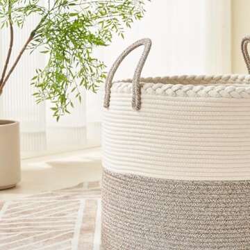 KAKAMAY Large Blanket Basket - Cotton Rope Hamper for Nursery or Laundry