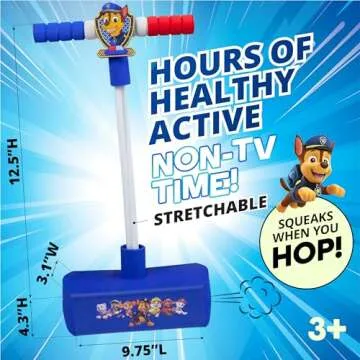 Flybar My First Foam Pogo Jumper for Kids Fun and Safe Pogo Stick for Toddlers, Durable Foam and Bungee Jumper for Ages 3 and up, Supports up to 250lbs (Paw Patrol Chase)