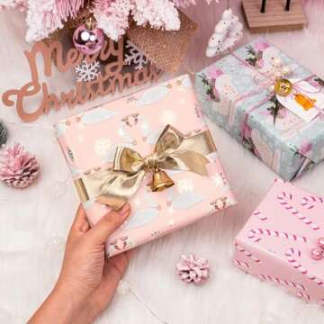 LeZakaa Christmas Metallic Foil Wrapping Paper Set - 4 Rolls