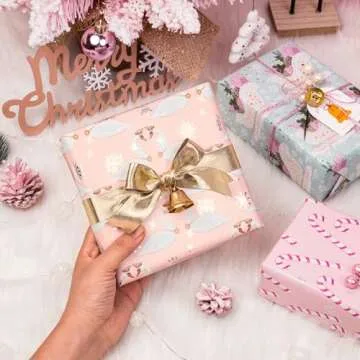 LeZakaa Christmas Metallic Foil Wrapping Paper Set - 4 Rolls