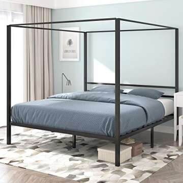 YITAHOME Metal Canopy Bed Frame with Storage Solutions