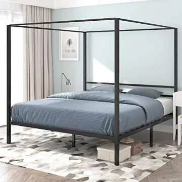 YITAHOME Metal Canopy Bed Frame with Storage Solutions