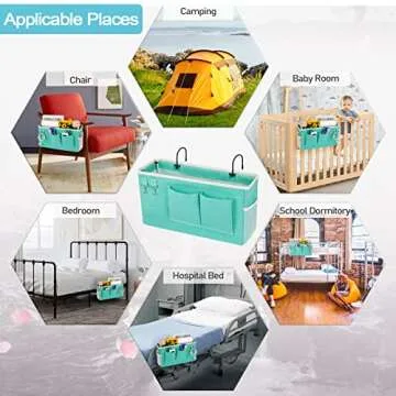 Loghot Bedside Caddy/Bedside Storage Bag Hanging Organizer for Bunk and Hospital Beds,Dorm Rooms Bed Rails,Can be Placed Glasses,Books,Mobile Phones,Keys (Green)